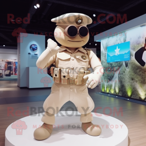 Cream Para Commando mascot costume character dressed with a Bikini and Cufflinks