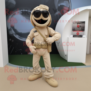 Cream Para Commando mascot costume character dressed with a Bikini and Cufflinks