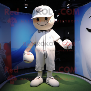 White Baseball Ball mascot costume character dressed with a Polo Tee and Beanies