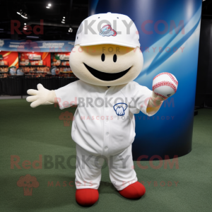 White Baseball Ball mascot costume character dressed with a Polo Tee and Beanies