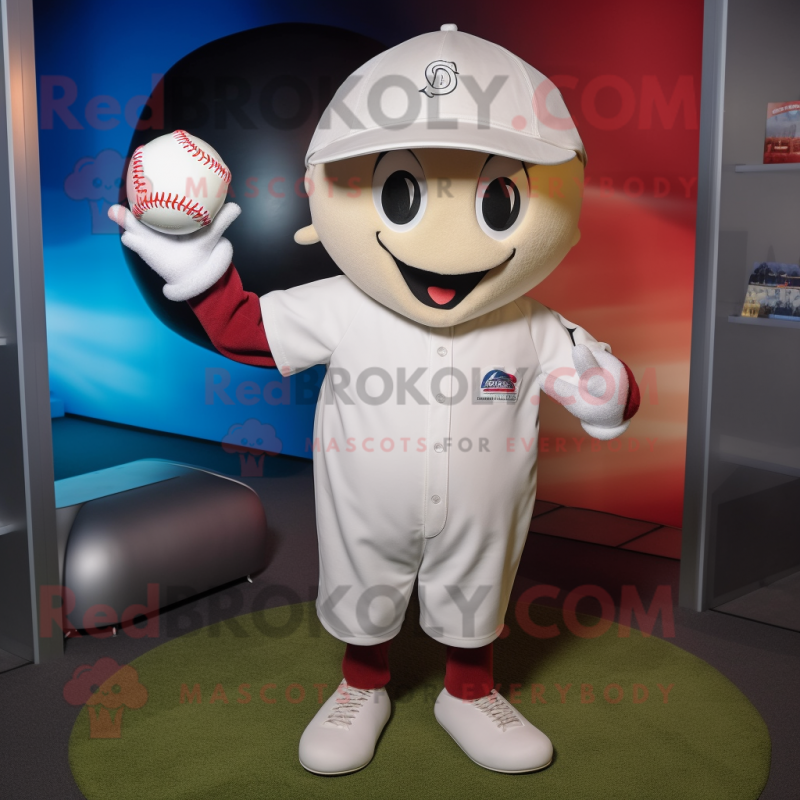 White Baseball Ball mascot costume character dressed with a Polo Tee and Beanies