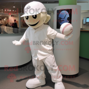 White Baseball Ball mascot costume character dressed with a Polo Tee and Beanies