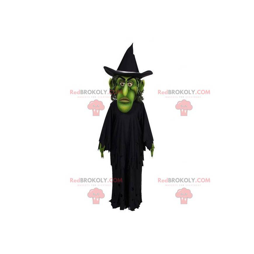 Green witch mascot dressed in black - Redbrokoly.com
