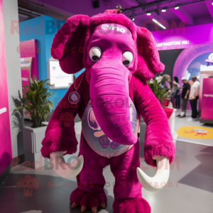 Magenta Mammoth mascot costume character dressed with a One-Piece Swimsuit and Necklaces