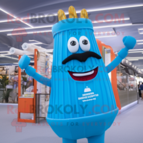 Sky Blue French Fries mascot costume character dressed with a Swimwear and Necklaces