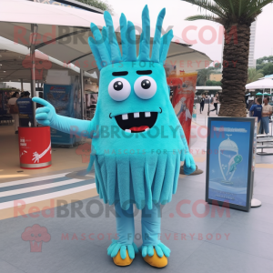 Sky Blue French Fries mascot costume character dressed with a Swimwear and Necklaces