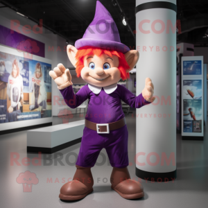 Purple Elf mascot costume character dressed with a Chinos and Hats