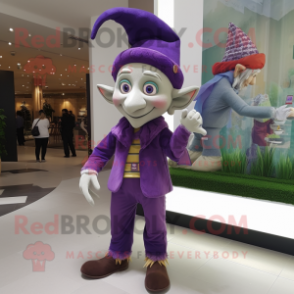 Purple Elf mascot costume character dressed with a Chinos and Hats