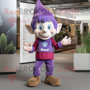 Purple Elf mascot costume character dressed with a Chinos and Hats