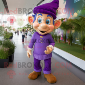 Purple Elf mascot costume character dressed with a Chinos and Hats