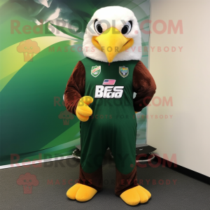 Forest Green Bald Eagle mascot costume character dressed with a Jumpsuit and Earrings