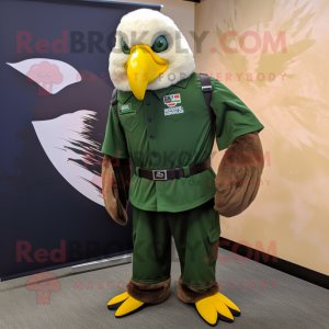 Forest Green Bald Eagle mascot costume character dressed with a Jumpsuit and Earrings