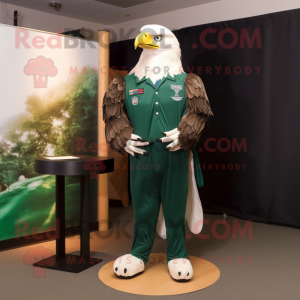 Forest Green Bald Eagle mascot costume character dressed with a Jumpsuit and Earrings