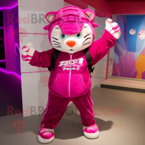 Magenta Tiger mascot costume character dressed with a Joggers and Beanies