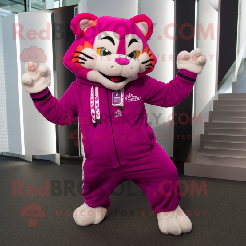 Magenta Tiger mascot costume character dressed with a Joggers and Beanies