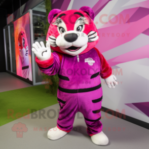 Magenta Tiger mascot costume character dressed with a Joggers and Beanies