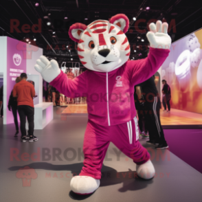 Magenta Tiger mascot costume character dressed with a Joggers and Beanies