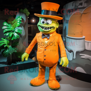 Orange Frankenstein mascot costume character dressed with a Suit and Caps
