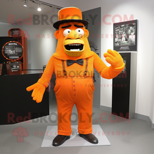 Orange Frankenstein mascot costume character dressed with a Suit and Caps