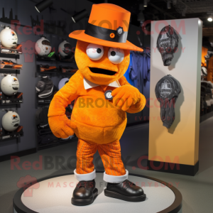 Orange Frankenstein mascot costume character dressed with a Suit and Caps