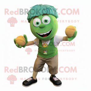 Green Meatballs mascot costume character dressed with a Chinos and Headbands