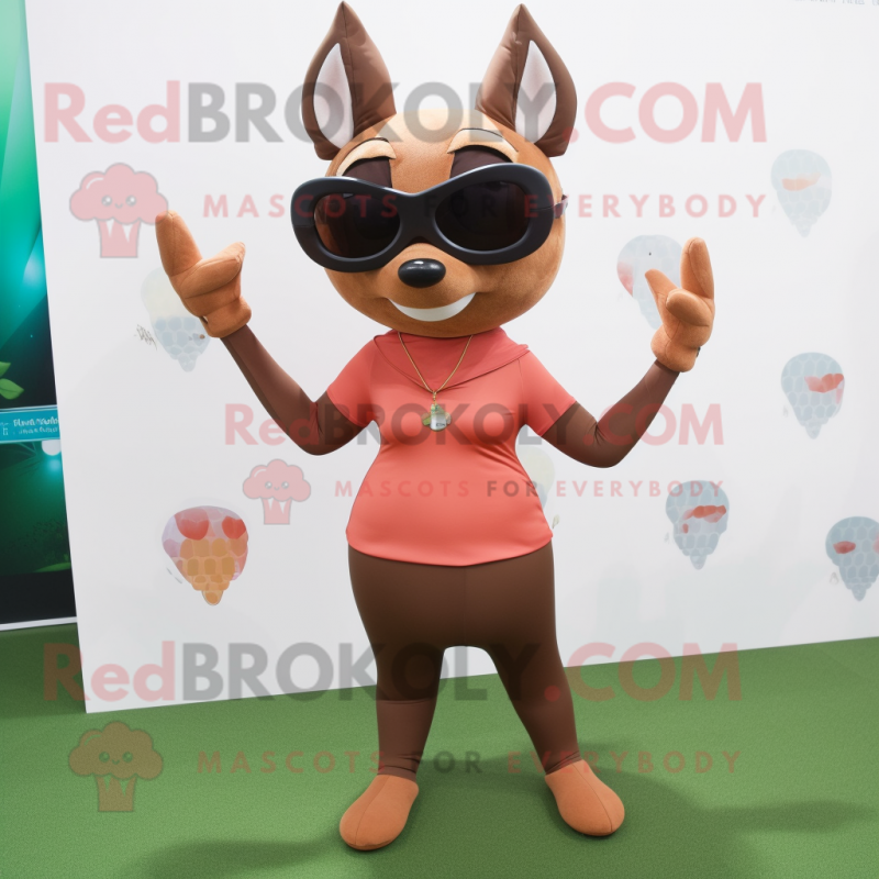Brown Roe Deer mascot costume character dressed with a Yoga Pants and Sunglasses Brown Roe Deer mascot costume character dressed with a Yoga Pants and Sunglasses