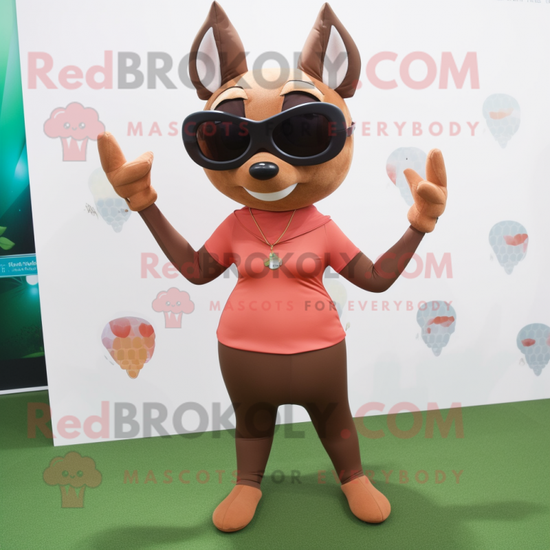 Brown Roe Deer mascot costume character dressed with a Yoga Pants and Sunglasses