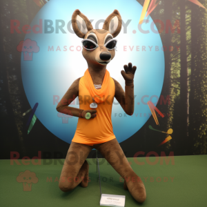 Brown Roe Deer mascot costume character dressed with a Yoga Pants and Sunglasses