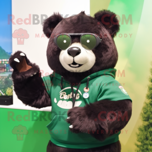 Forest Green Spectacled Bear mascot costume character dressed with a Sweatshirt and Watches