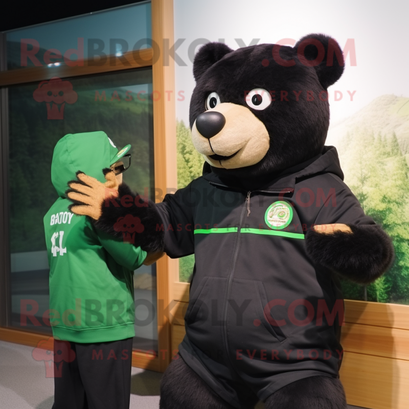 Forest Green Spectacled Bear mascot costume character dressed with a Sweatshirt and Watches