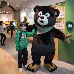 Forest Green Spectacled Bear mascot costume character dressed with a Sweatshirt and Watches