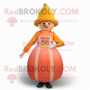 Peach Swiss Guard mascot costume character dressed with a Midi Dress and Hats
