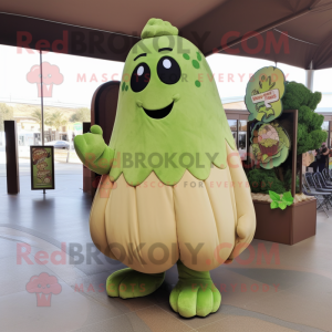 Tan Broccoli mascot costume character dressed with a A-Line Dress and Foot pads