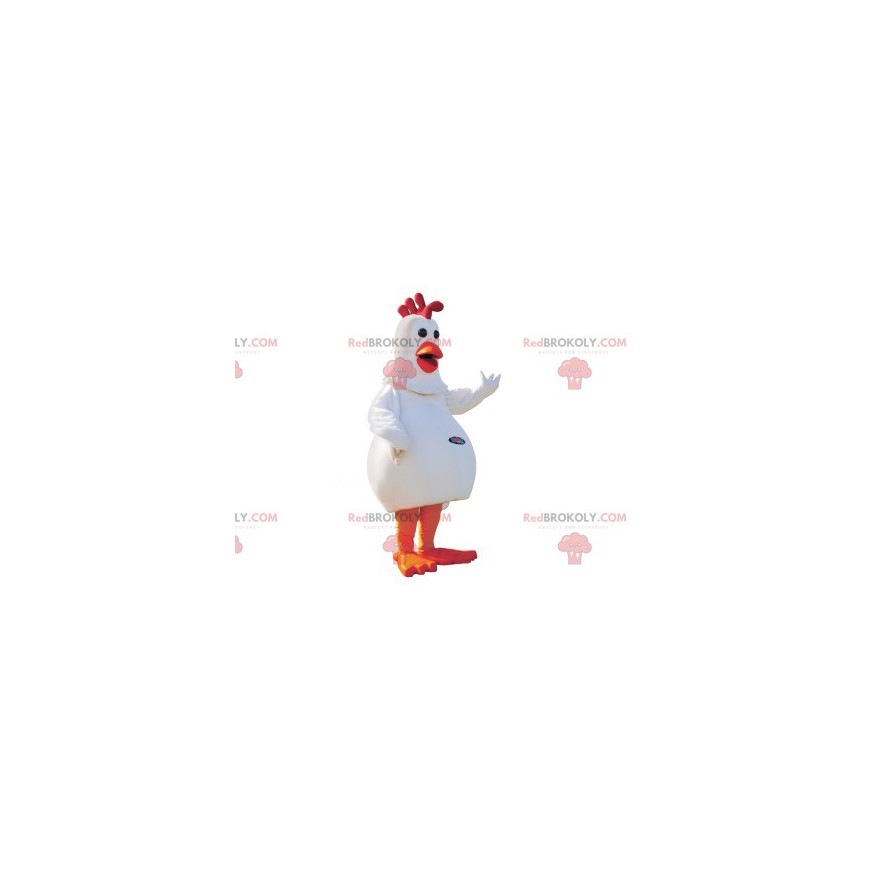 Reusachtige witte en rode kip mascotte - Redbrokoly.com