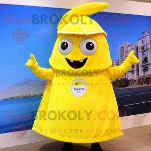 Lemon Yellow Paella mascot costume character dressed with a Swimwear and Coin purses