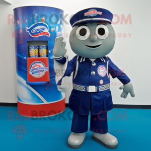 Navy Soda Can mascot costume character dressed with a Board Shorts and Coin purses