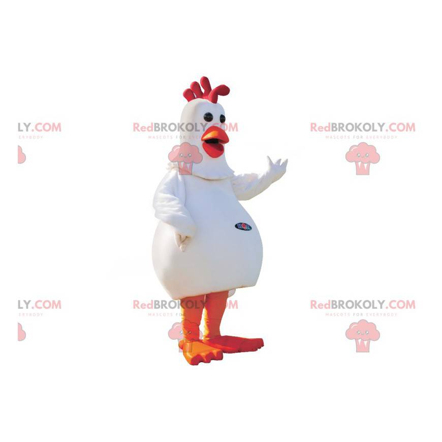 Mascota de gallina regordeta blanca y divertida - Redbrokoly.com