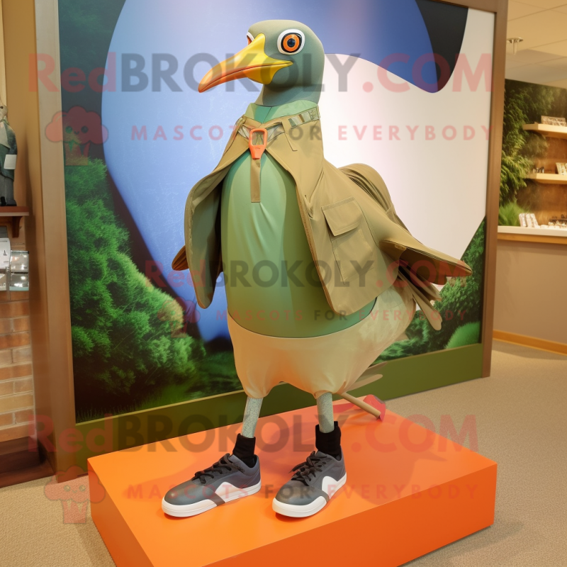 Olive Passenger Pigeon mascot costume character dressed with a Tank Top and Shoe laces