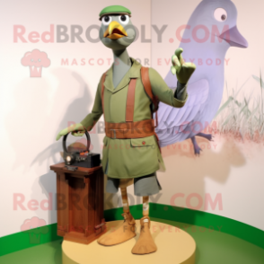 Olive Passenger Pigeon mascot costume character dressed with a Tank Top and Shoe laces