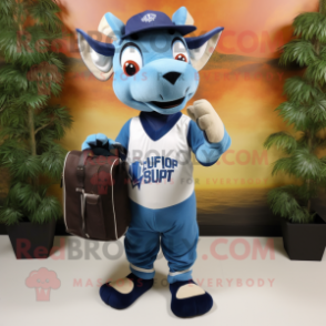 Blue Okapi mascot costume character dressed with a Baseball Tee and Briefcases