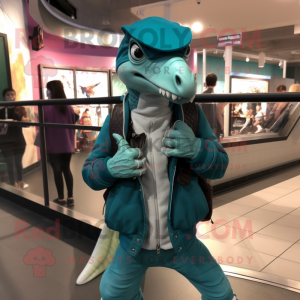 Blågrøn Velociraptor maskot...