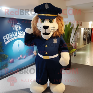 Navy Lion mascot costume character dressed with a A-Line Skirt and Cummerbunds