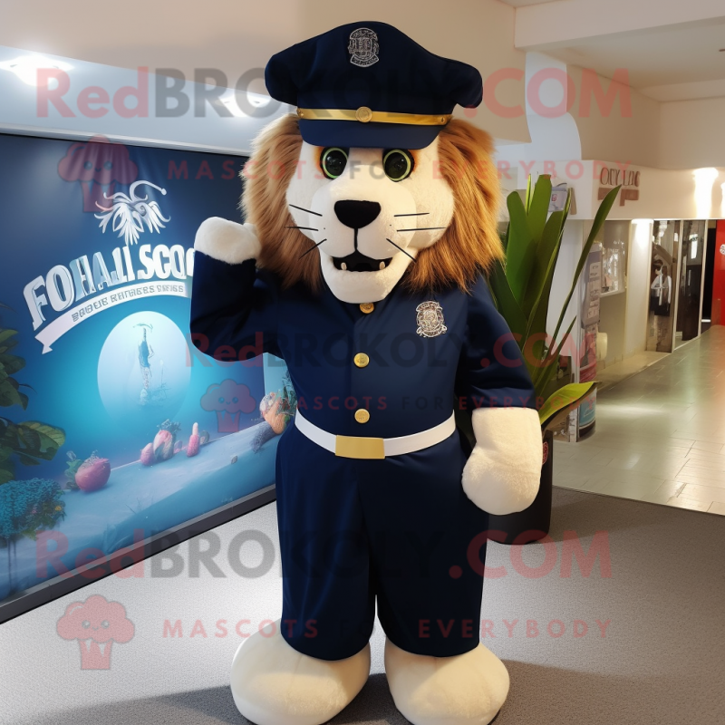 Navy Lion mascot costume character dressed with a A-Line Skirt and Cummerbunds Navy Lion mascot costume character dressed with a A-Line Skirt and Cummerbunds