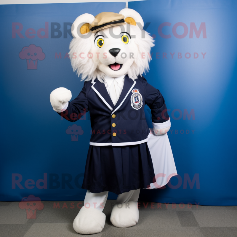 Navy Lion mascot costume character dressed with a A-Line Skirt and Cummerbunds Navy Lion mascot costume character dressed with a A-Line Skirt and Cummerbunds
