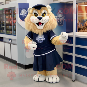 Navy Lion mascot costume character dressed with a A-Line Skirt and Cummerbunds