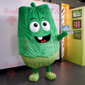 Green Lasagna mascot costume character dressed with a Chinos and Clutch bags