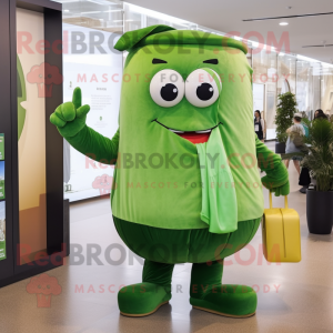 Green Lasagna mascot costume character dressed with a Chinos and Clutch bags