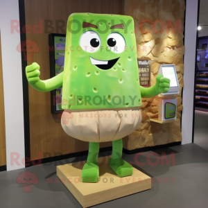 Green Lasagna mascot costume character dressed with a Chinos and Clutch bags