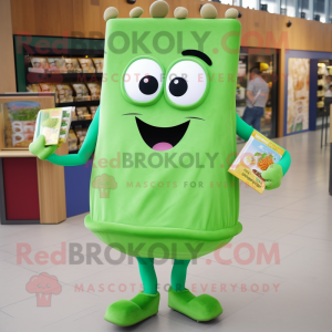 Green Lasagna mascot costume character dressed with a Chinos and Clutch bags