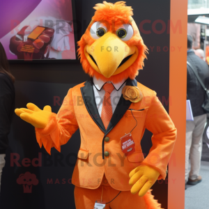 Orange Tandoori Chicken mascot costume character dressed with a Suit Jacket and Keychains